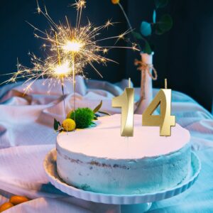 Gold 14th & 41 Birthday Candles,Gold Number 14 Cake Topper for Birthday Decorations Party Decoration