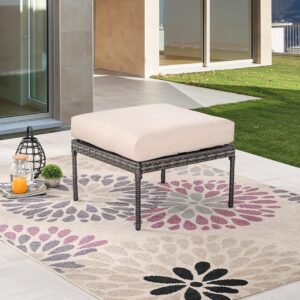 LOKATSE HOME 2 Piece Outdoor Footstool Patio Ottoman with Soft Thick Cushion for Garden Yard Deck Sunroom, Beige