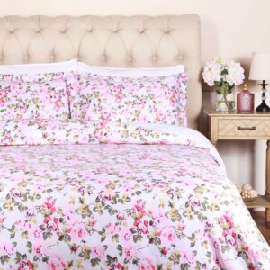 Superior 300-Thread Count Cotton Duvet Cover Bed Set with Pillow Shams, Durable and Breathable, Machine Washable, Vintage Floral Bedding Boho Wildflower, Full/Queen, White