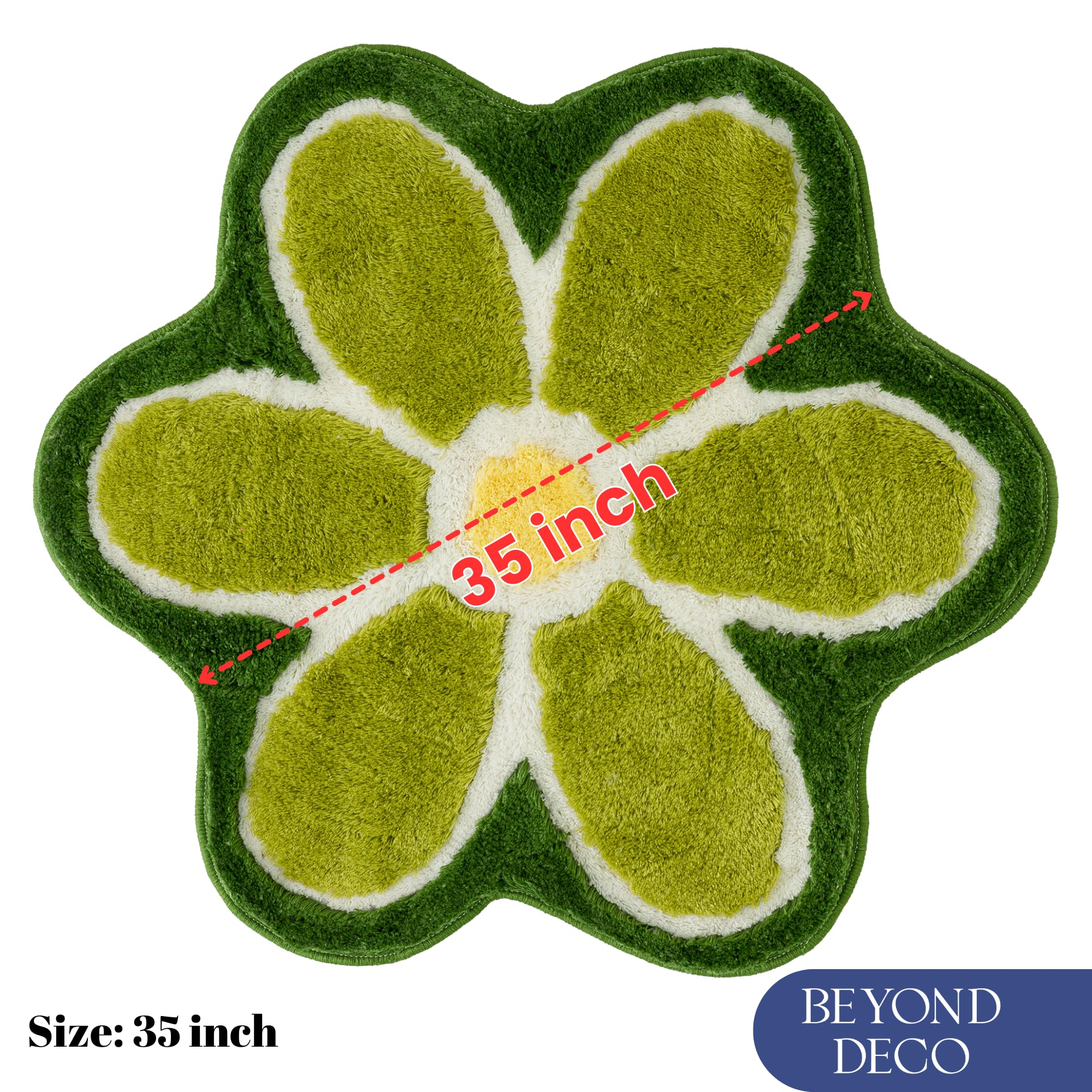 Beyond Deco Flower Rug 35 inches, Hand Tufted Fluffy Aesthetic Cool Green Bathroom Rug, Cute Bedroom Decor Area Rugs, Y2K Circle Green Bath Mat