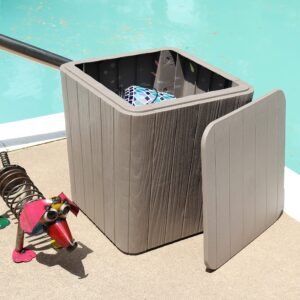 Sunnydaze 11.5-Gallon Deck Storage Box with Flat Top and Faux Wood Design - Driftwood