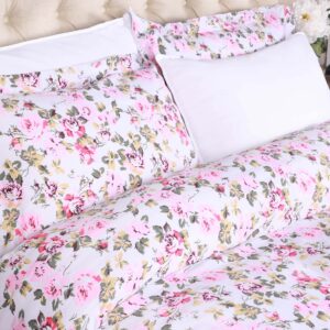 Superior 300-Thread Count Cotton Duvet Cover Bed Set with Pillow Shams, Durable and Breathable, Machine Washable, Vintage Floral Bedding Boho Wildflower, Full/Queen, White