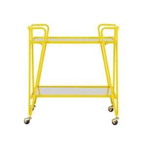 Linon Gina Yellow Mid Century Bar Cart with Mirrored Shelves