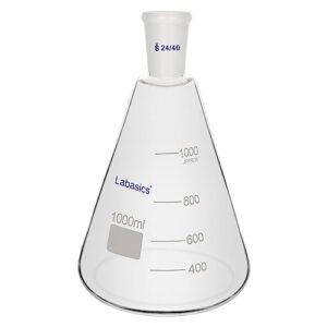 labasics glass 24/40 erlenmeyer flask, borosilicate glass heavy wall flask with 24/40 standard taper outer joint, 1000 ml