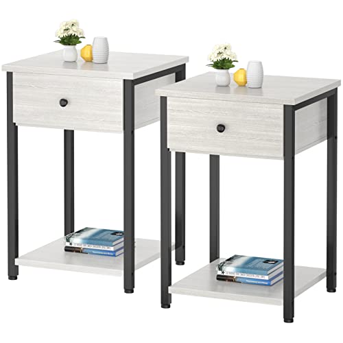 Ecoprsio Nightstand Set of 2 Modern End Table Side Table with Drawer and Storage Shelf Wood Night Stand Greige Bedside Table for Bedroom, Living Room, Sofa Couch, Hall, Easy Assembly, Greige