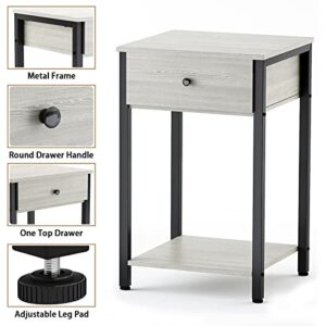 Ecoprsio Nightstand Set of 2 Modern End Table Side Table with Drawer and Storage Shelf Wood Night Stand Greige Bedside Table for Bedroom, Living Room, Sofa Couch, Hall, Easy Assembly, Greige