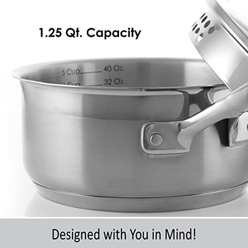 Chantal Induction 21 Steel 1.25 qt SaucePan with Tempered Glass Lid, Brushed Stainless Steel