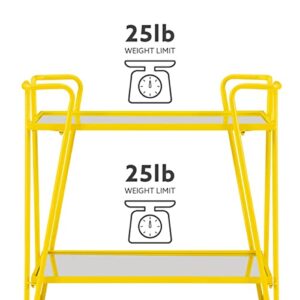 Linon Gina Yellow Mid Century Bar Cart with Mirrored Shelves