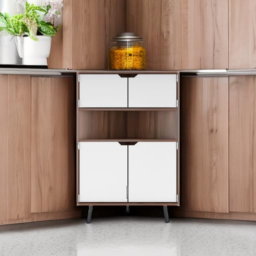 sogesfurniture Corner Cabinet with Doors and Shelves, 3-Tier Freestanding Floor Corner Storage Cabinets for Small Space, Bathroom, Living Room, Kitchen, Bedroom