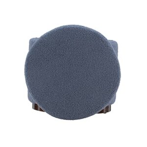 Linon Lexington Blue Sherpa Round Storage Ottoman with Wood Accent