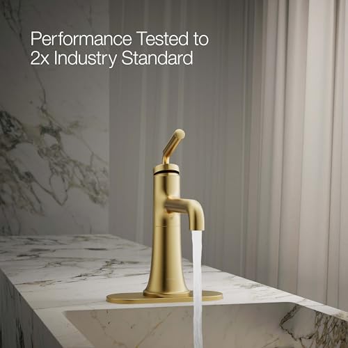 Kohler 27415-4-2MB Tone Bathroom Sink Faucet, 1 Hole, Single-Handle Bathroom Faucets with Clicker Drain, 1.2 GPM, Vibrant Brushed Moderne Brass