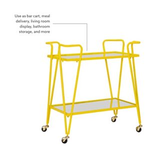 Linon Gina Yellow Mid Century Bar Cart with Mirrored Shelves