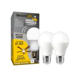 Miracle LED Rough Service 100W Replacement LED Garage Door Bulb, Vibration Resistant Light for Openers, Ceiling Fans and Trouble Lights, Daylight Bright White (2-Pack)