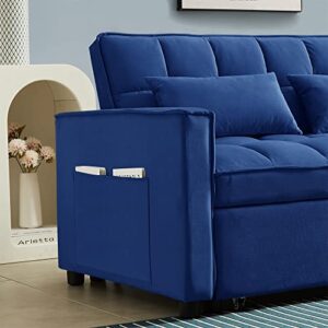 Holaki Convertible Velvet Sleeper Sofa Bed, 55.2" Velvet Loveseat Sofa Modern Pull Out Sofa Bed Lounge Chaise Armchair with Adjustable Backrest,2 Lumbar Pillows,Small Couch for Home Office(Blue)