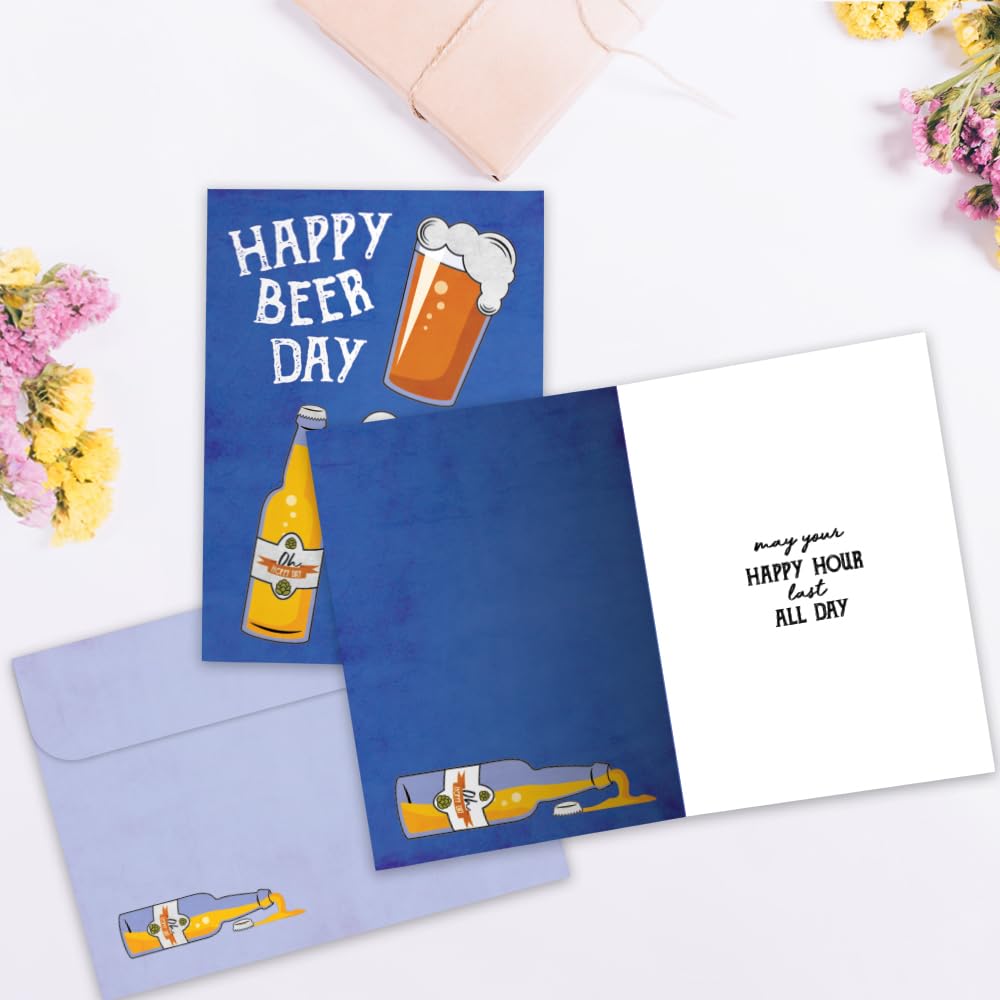 Tree-Free Greetings - Humorous Birthday Cards - Artful Designs - 1 Card + Matching Envelopes - Made in USA - 100% Recycled Paper - 5"x7" - Beer Day (GO61266)