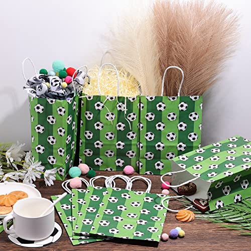 AIEX 16pcs Soccer Party Favor Paper Bags, Football Themed Party Bags with Handles Soccer Goodie Bags Treat Candy Bags for Kids Adults Birthday Party Supplies (Dark Green)