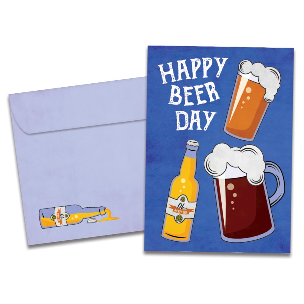 Tree-Free Greetings - Humorous Birthday Cards - Artful Designs - 1 Card + Matching Envelopes - Made in USA - 100% Recycled Paper - 5"x7" - Beer Day (GO61266)