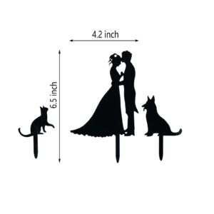 Mr and Mrs Cake Topper,Kissing Bride and Groom with Cat and Dog Silhouette Wedding Cake Topper