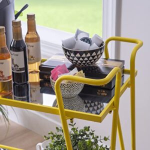 Linon Gina Yellow Mid Century Bar Cart with Mirrored Shelves