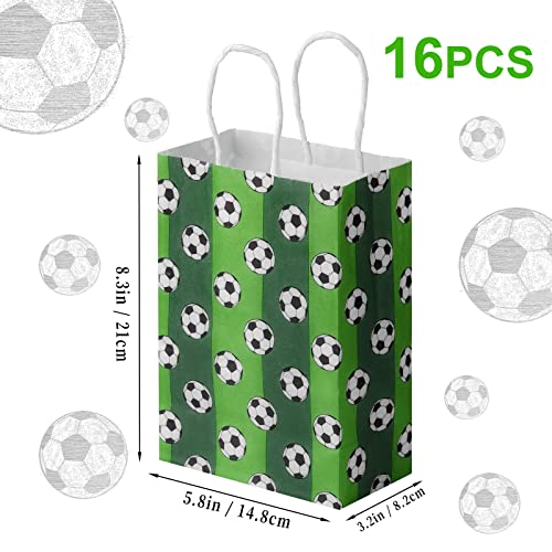 AIEX 16pcs Soccer Party Favor Paper Bags, Football Themed Party Bags with Handles Soccer Goodie Bags Treat Candy Bags for Kids Adults Birthday Party Supplies (Dark Green)