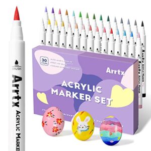 arrtx 30 colors acrylic paint pens for rock painting, extra brush tip, water based paint markers for stone, glass, easter egg, wood and fabric painting-no toxic,no odor