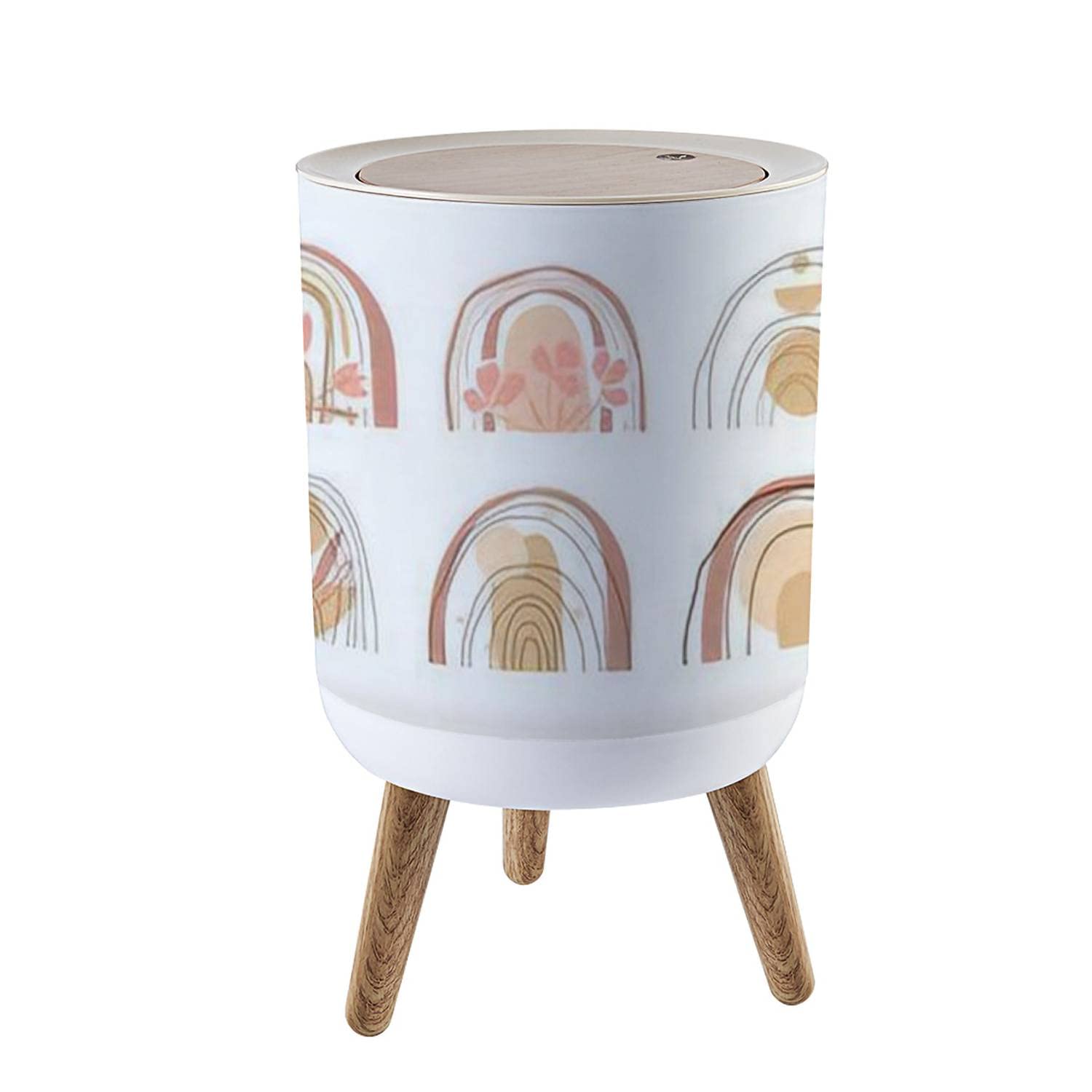 Small Trash Can with Lid Boho Scandinavian Nursery Rainbow abstract flowers sun A minimalist print for Round Recycle Bin Press Top Dog Proof Wastebasket for Kitchen Bathroom Bedroom Office 7L/1.8