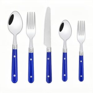 20-piece set-304 thickened stainless steel silverware cutlery set steak knife and fork spoon dessert tea spoon fruit fork (blue)