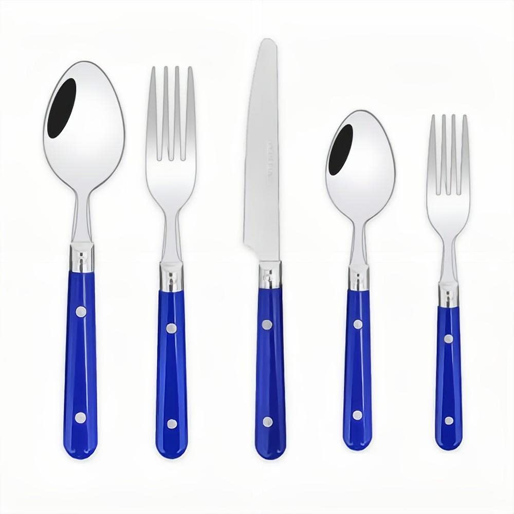 20-Piece Set-304 Thickened Stainless Steel Silverware Cutlery Set Steak Knife And Fork Spoon Dessert Tea Spoon Fruit Fork (Blue)