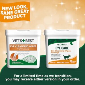 Vet’s Best Eye Cleansing Wipes for Dogs - Tear Stain Remover for Dogs - Easy to Use and Paraben Free - Aloe Vera & Witch Hazel - 50 Count