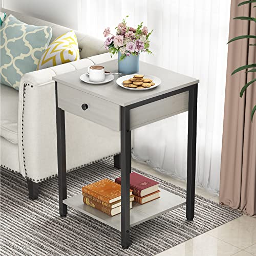 Ecoprsio Nightstand Set of 2 Modern End Table Side Table with Drawer and Storage Shelf Wood Night Stand Greige Bedside Table for Bedroom, Living Room, Sofa Couch, Hall, Easy Assembly, Greige