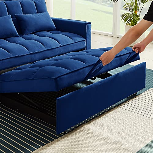 Holaki Convertible Velvet Sleeper Sofa Bed, 55.2" Velvet Loveseat Sofa Modern Pull Out Sofa Bed Lounge Chaise Armchair with Adjustable Backrest,2 Lumbar Pillows,Small Couch for Home Office(Blue)