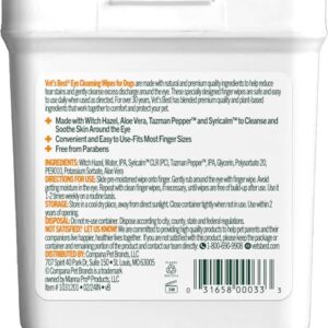 Vet’s Best Eye Cleansing Wipes for Dogs - Tear Stain Remover for Dogs - Easy to Use and Paraben Free - Aloe Vera & Witch Hazel - 50 Count