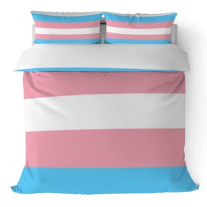 Duvet Cover Sets Full -Transgender Pride Flag-Bedding Comforter Set Breathable SetsSoft Microfiber 3 Pcs