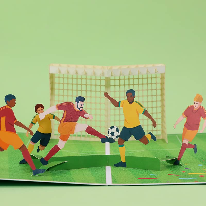 Paper Spiritz Football Soccer Pop Up Card, 3D Birthday Soccer Greeting Card with Envelope and Message Card, Laser Cut 3D Card For Fathers' Day, Thank You Card, Congratulations Card, Graduation Card, All Occasions