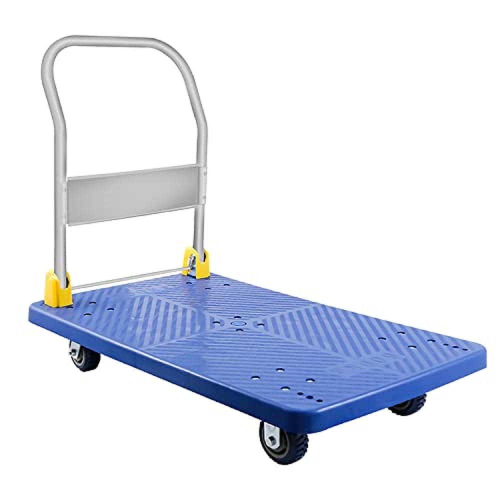 YSSOA Platform Truck with 1320lb Weight Capacity and 360 Degree Swivel Wheels, Foldable Push Hand Cart for Loading and Storage, Blue