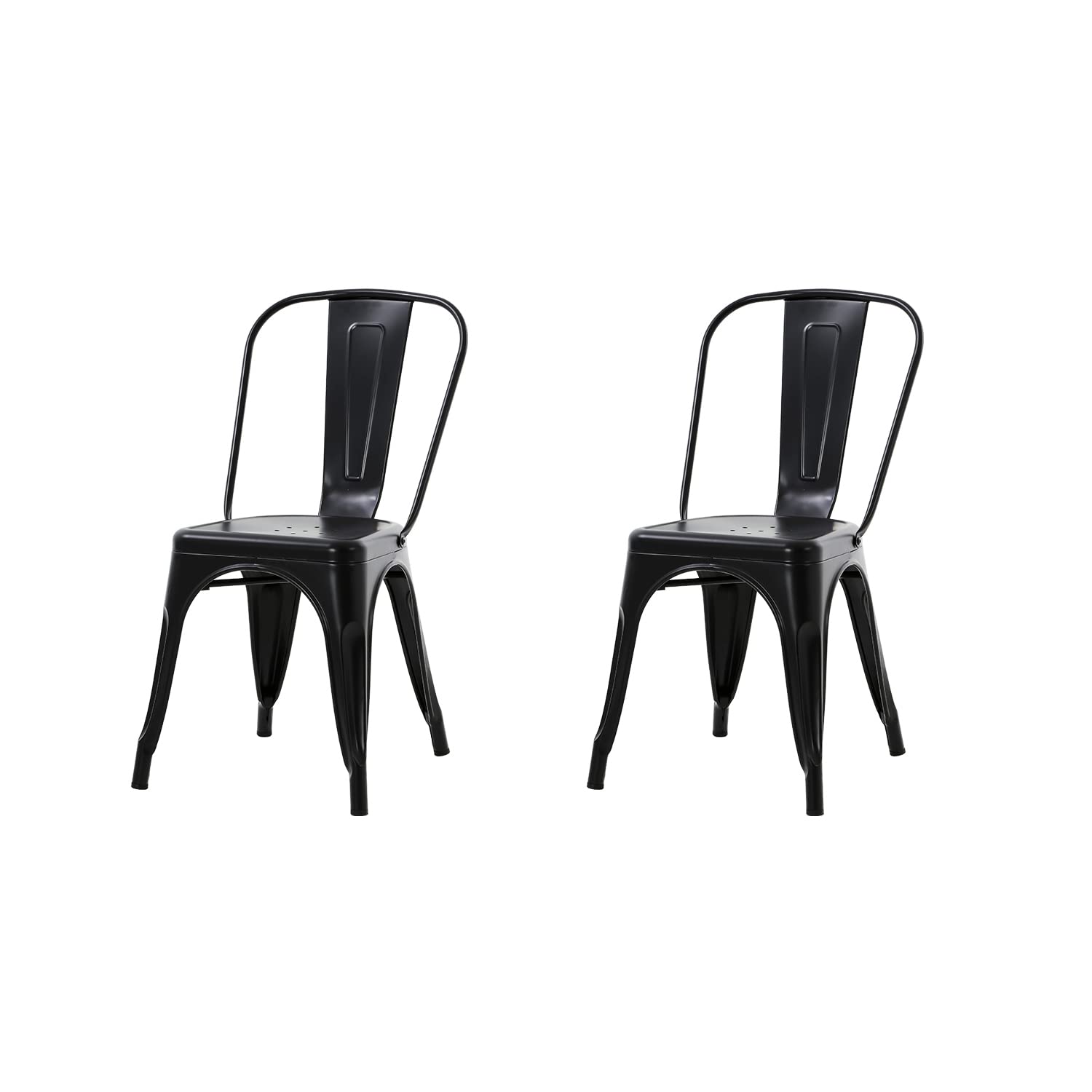 Metal Chair Metal Dining Chiar Set of 2, Outdoor 18 Inch Seat Height Restaurant Kitchen Chairs Stackable Chairs Bistro Patio Chair Tolix Chair Bar Chairs for Indoor Outdoor, Black