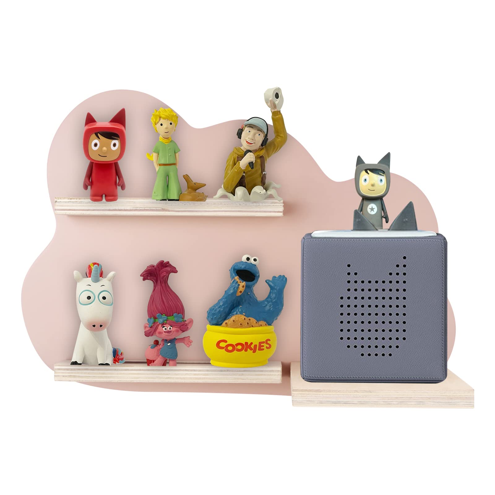 QILUCKY Magnetic Wall Shelf with Space for 14 Figures for Starter Children to Play and Collect(Clouds - Pink)