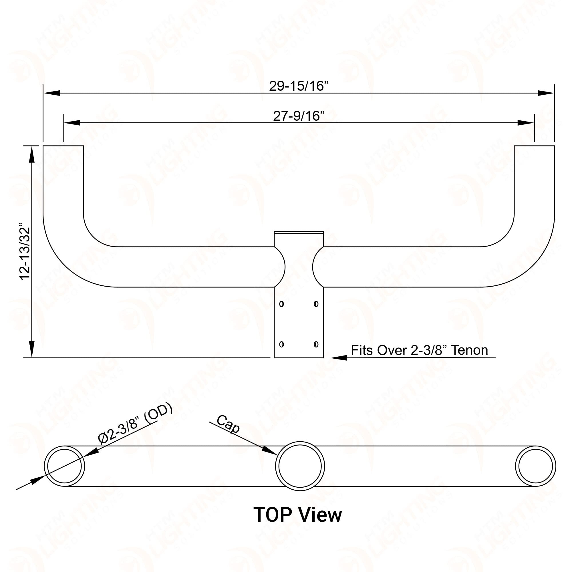 180 Degree Double Bull Horn Light Bracket, 2-3/8in Pole Mount Tenon Adapter for Slip Fitter Mount Parking Lot Light Fixtures, Area Light Fixtures, and Shoebox Street Lights - Bronze