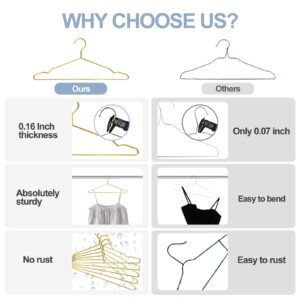 Metal Hangers 30 Pack Heavy Duty, Strong Wire Clothes Hangers with Notches, Space Saving Hangers Bulk for Standard Size Coats, Shirts, Suits, Pants,Gold