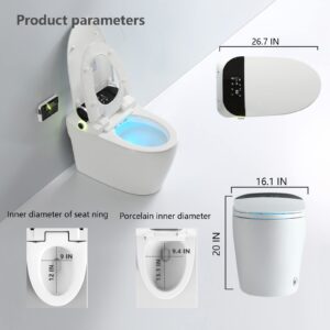 Elongated One Piece Smart Toilet - With Bidet Soft Closing Seat,Smart Toilet with Foam Layer,No Water Pressure Restriction