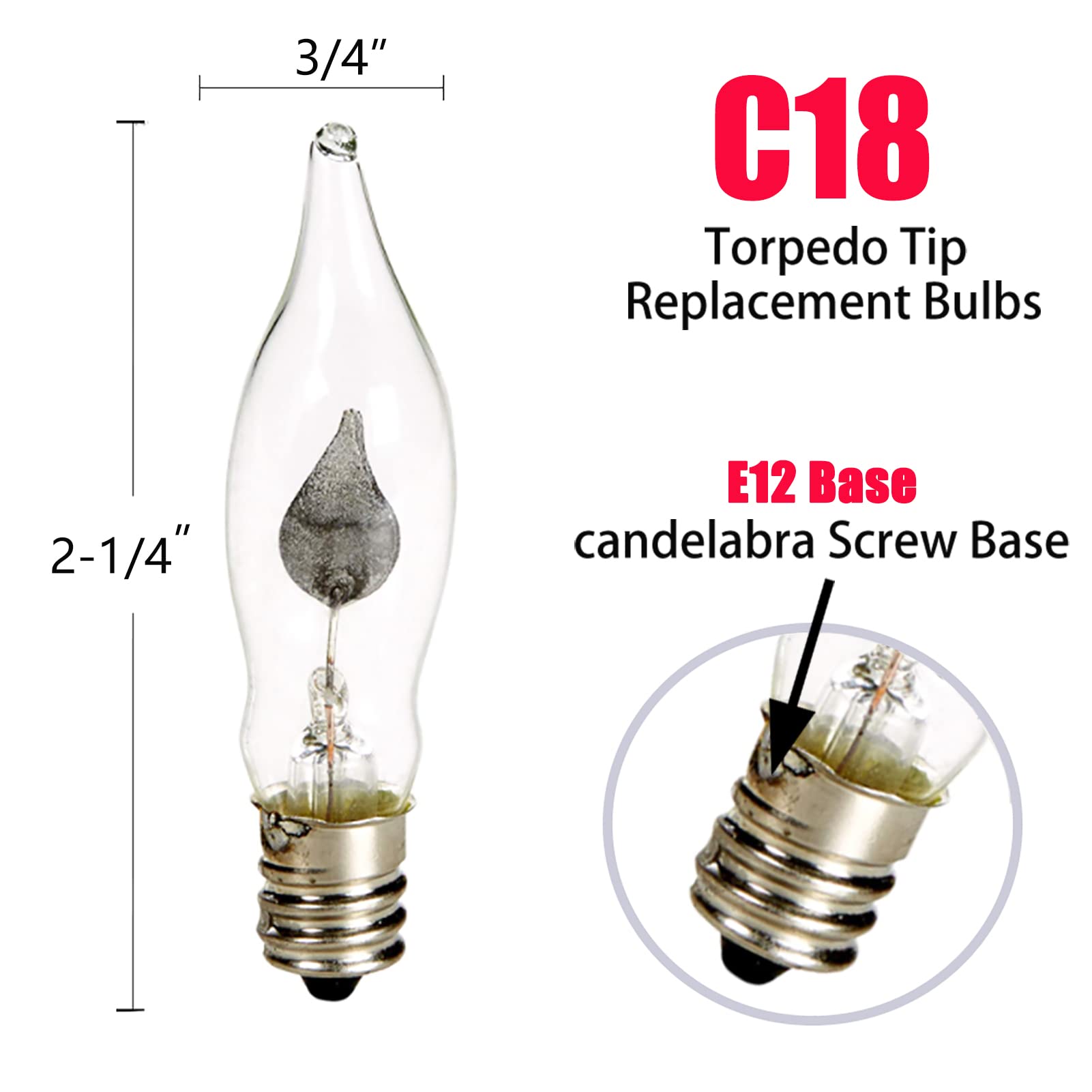 Halloween Flickering Flame Light Bulbs, Clear Flame Tip Candlestick Light Bulbs, Window Candle Replacement Bulbs with Orange Flame, 1 Watt, E12 Candlestick Base, 12 Pack