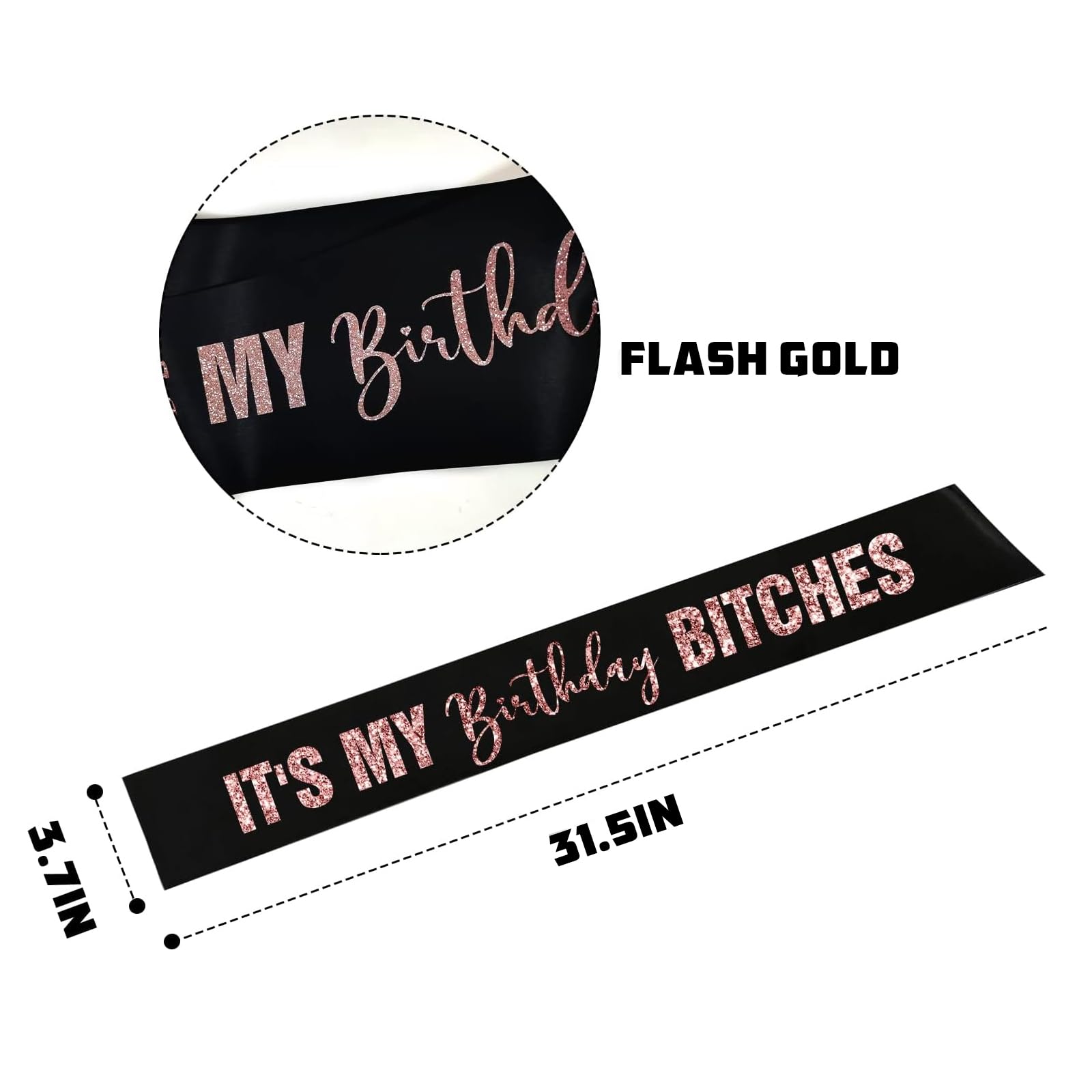 It’s My Birthday Bitches Sash with Rose Glitter, Birthday Queen Sash -Cheers to Bachelorette Birthday Decorations Supplies