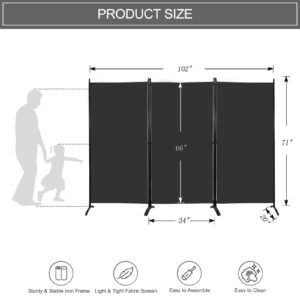 MAYOLIAH Partition Room Dividers 3 Panel Folding Privacy Screens 6 Ft Tall Portable Office Walls Dividers for Room Separator 102"x20"x71", Black