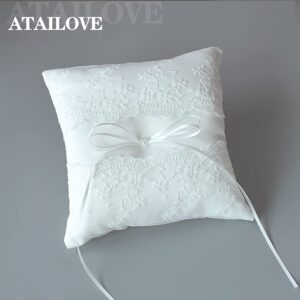 ATAILOVE Wedding Ring Pillow, Lace Pearl Ivory Ring Bearer Cushion for Wedding Party