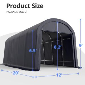 KING BIRD 12' x 20' Heavy Duty Anti-Snow Carport for SUV, Full-Size Truck and Boat, Round Style Outdoor Car Canopy Boat Shelter with Reinforced Ground Bars