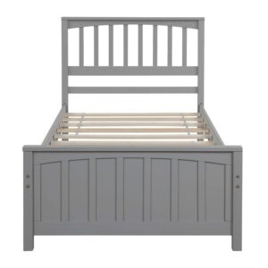 MERITLINE Twin Size Platform Bed, Wooden Twin Bed Frame, Gray