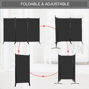 MAYOLIAH Partition Room Dividers 3 Panel Folding Privacy Screens 6 Ft Tall Portable Office Walls Dividers for Room Separator 102"x20"x71", Black