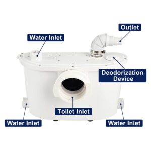 500Watt Upflush Toilet with Bidet Sprayer- Macerating Toilet withToilet Bowl,Toilet Tank and Macerator Pump with 4 Water Inltes for Kitchen Sink, Bathroom, Laundry