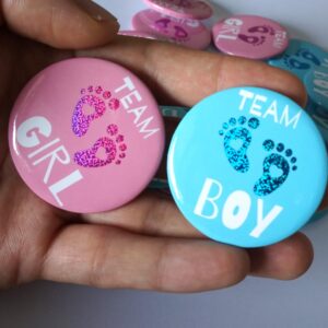 JEWSUN 50 Pcs Gender Reveal Badges Button Pins Team Boy Team Girl Button Pins Gender Reveal Party Decorations