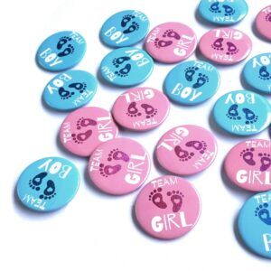 JEWSUN 50 Pcs Gender Reveal Badges Button Pins Team Boy Team Girl Button Pins Gender Reveal Party Decorations